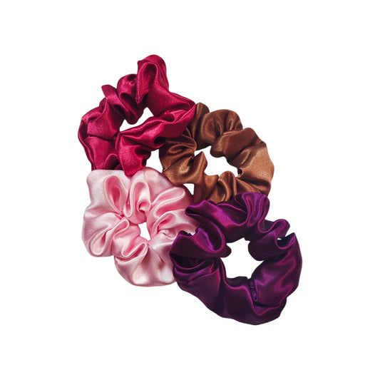 "Satin Elegance Set: Luxurious Four-Piece Scrunchie Collection"